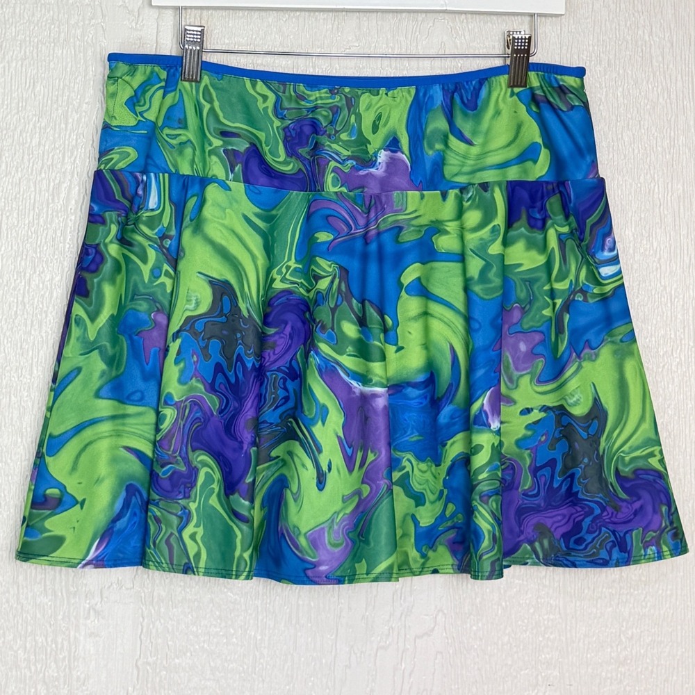 SparkleSkirts Women 2XL Running Skort Green Blue Purple Swirl Athletic Skirt